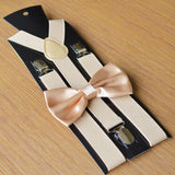 Maxbell 5xMens Suspenders with Bow Tie Y Back Braces for Formal Wear Halloween Cosplay Beige