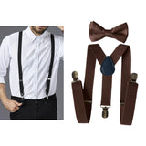 Maxbell 2xMens Suspenders with Bow Tie Y Back Braces for Formal Wear Halloween Cosplay Brown
