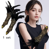 Feather Lace Gloves for Women Costume Props Clubwear Mesh Gothic Lace Gloves