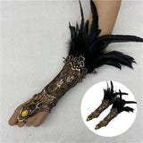 Feather Lace Gloves for Women Costume Props Clubwear Mesh Gothic Lace Gloves