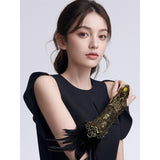 Feather Lace Gloves for Women Costume Props Clubwear Mesh Gothic Lace Gloves
