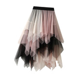 Maxbell 2xTulle Skirts for Women MIDI Long Mesh Layered Dress Elastic Waist Tutu Skirt Pink White