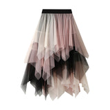 Maxbell 2xTulle Skirts for Women MIDI Long Mesh Layered Dress Elastic Waist Tutu Skirt Pink White