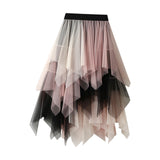 Maxbell 2xTulle Skirts for Women MIDI Long Mesh Layered Dress Elastic Waist Tutu Skirt Pink White