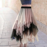 Maxbell 2xTulle Skirts for Women MIDI Long Mesh Layered Dress Elastic Waist Tutu Skirt Pink White
