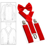 Maxbell 2xKids Suspenders Bowtie Set Baby Y Shape Braces for Party Formal Wear Cosplay Red