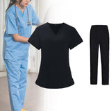 Maxbell 2xWoman Black Scrubs Set Work Uniforms Workwear for Worker Pet Groomer Durable Size L
