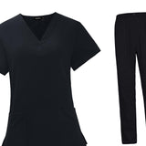 Maxbell 2xWoman Black Scrubs Set Work Uniforms Workwear for Worker Pet Groomer Durable Size L