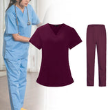 Maxbell Woman Nurse Scrubs Set Uniform Red Nurse Costume for Female Shrink Resistant Size M