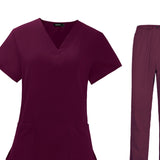 Maxbell Woman Nurse Scrubs Set Uniform Red Nurse Costume for Female Shrink Resistant Size M