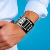 Maxbell Punk Bracelet Punk Rock Gifts PU Bracelet for Rock Jackets Anniversary Women Black