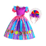 Maxbell 3xLittle Girls Candy Dress Rainbow Dress for Pretend Play Holiday Themed Party 140
