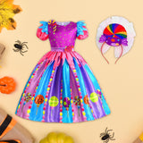 Maxbell 2xLittle Girls Candy Dress Rainbow Dress for Pretend Play Holiday Themed Party 140