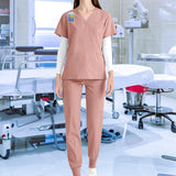 Maxbell 2xNursing Uniforms Scrub Set Short Sleeve Nurse Top and Pants for Pet Groomer