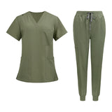 Maxbell 2xNursing Uniforms Scrub Set Short Sleeve Nurse Top and Pants for Pet Groomer