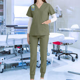 Maxbell 2xNursing Uniforms Scrub Set Short Sleeve Nurse Top and Pants for Pet Groomer