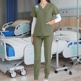 Maxbell 2xNursing Uniforms Scrub Set Short Sleeve Nurse Top and Pants for Pet Groomer