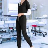 Maxbell 2xNursing Uniforms Scrub Set Short Sleeve Nurse Top and Pants for Pet Groomer