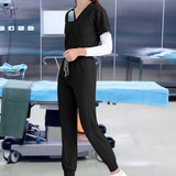 Maxbell 2xNursing Uniforms Scrub Set Short Sleeve Nurse Top and Pants for Pet Groomer