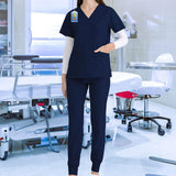 Maxbell 2xNursing Uniforms Scrub Set Short Sleeve Nurse Top and Pants for Pet Groomer