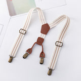 Maxbell 3xKids Suspenders Strong Metal Clip Adjustable Y Back Brace for Birthday Beige