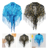 Maxbell Women Shawl Wrap Unique Sequin Shawl Cape for Formal Occasion Festival Dance Blue