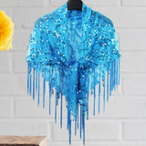 Maxbell Women Shawl Wrap Unique Sequin Shawl Cape for Formal Occasion Festival Dance Blue