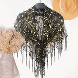 Maxbell Women Shawl Wrap Unique Sequin Shawl Cape for Formal Occasion Festival Dance Black