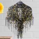 Maxbell Women Shawl Wrap Unique Sequin Shawl Cape for Formal Occasion Festival Dance Black