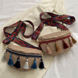 Maxbell 3xBohemian Fanny Pack with Tassels Ethnic Shoulder Bag for Work Birthday Beach Red
