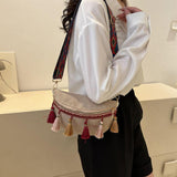 Maxbell 3xBohemian Fanny Pack with Tassels Ethnic Shoulder Bag for Work Birthday Beach Red
