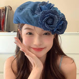 Maxbell 4xWomen Beret Hat Gift Casual Comfortable Painter Hat for Autumn Spring Hiking Denim Color