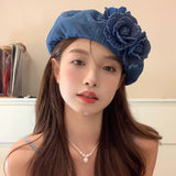 Maxbell 2xWomen Beret Hat Gift Casual Comfortable Painter Hat for Autumn Spring Hiking Denim Color