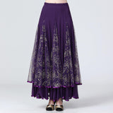 Maxbell Womens Latin Ballroom Dance Skirt Latin Dance Dress Clothes Long Skirt S Size Purple