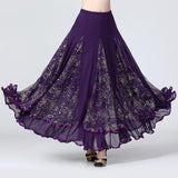 Maxbell Womens Latin Ballroom Dance Skirt Latin Dance Dress Clothes Long Skirt S Size Purple