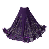 Maxbell Womens Latin Ballroom Dance Skirt Latin Dance Dress Clothes Long Skirt S Size Purple