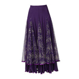 Maxbell Womens Latin Ballroom Dance Skirt Latin Dance Dress Clothes Long Skirt S Size Purple