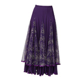 Maxbell Womens Latin Ballroom Dance Skirt Latin Dance Dress Clothes Long Skirt S Size Purple