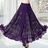 Maxbell Womens Latin Ballroom Dance Skirt Latin Dance Dress Clothes Long Skirt S Size Purple