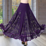 Maxbell Womens Latin Ballroom Dance Skirt Latin Dance Dress Clothes Long Skirt S Size Purple