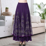 Maxbell Womens Latin Ballroom Dance Skirt Latin Dance Dress Clothes Long Skirt S Size Purple