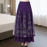 Maxbell Womens Latin Ballroom Dance Skirt Latin Dance Dress Clothes Long Skirt S Size Purple