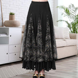 Maxbell Womens Latin Ballroom Dance Skirt Latin Dance Dress Clothes Long Skirt S Size Black