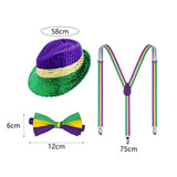 Maxbell Sequin Cowboy Hat Men's Suspender Tie Set for Performance Wedding Mardi Gras Common Suspender Tie