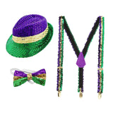 Maxbell Sequin Cowboy Hat Men's Suspender Tie Set for Performance Wedding Mardi Gras Sequin Suspender Tie