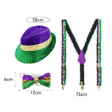 Maxbell Sequin Cowboy Hat Men's Suspender Tie Set for Performance Wedding Mardi Gras Sequin Suspender Tie