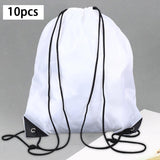 Maxbell 10x Drawstring Backpacks Polyester Gym Bags for DIY Craft Traveling Swimming White