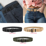 Maxbell Double Grommets Belt Aesthetic Casual Pin Buckle Belt Punk Belts Canvas Belt 110cm Black