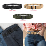 Maxbell 2xDouble Grommets Belt Aesthetic Casual Pin Buckle Belt Punk Belts Canvas Belt 110cm Black