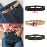 Maxbell 4xDouble Grommets Belt Aesthetic Casual Pin Buckle Belt Punk Belts Canvas Belt 110cm Black